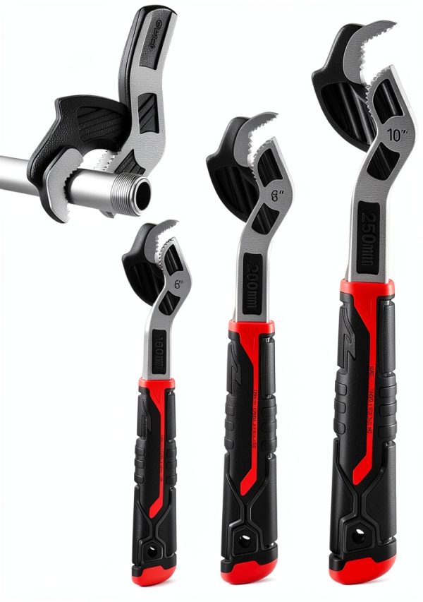 Pipe Wrench Set Rhevosil 3-Piece Chrome Vanadium Wrench 6-8-10 Inch-0