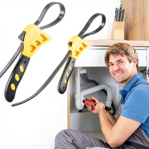 QWORK Adjustable Strap Wrench Set 24in & 19.7in Rubber Belt Tool-7