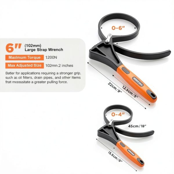 Adjustable Rubber Strap Wrench SEDY 2 Piece Set Orange 4 to 6 Inch-2