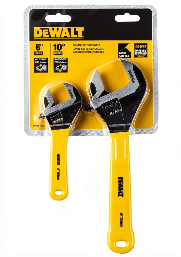 DEWALT Adjustable Wrench 2 Pc Dip Grip Set Yellow DWHT75497-1